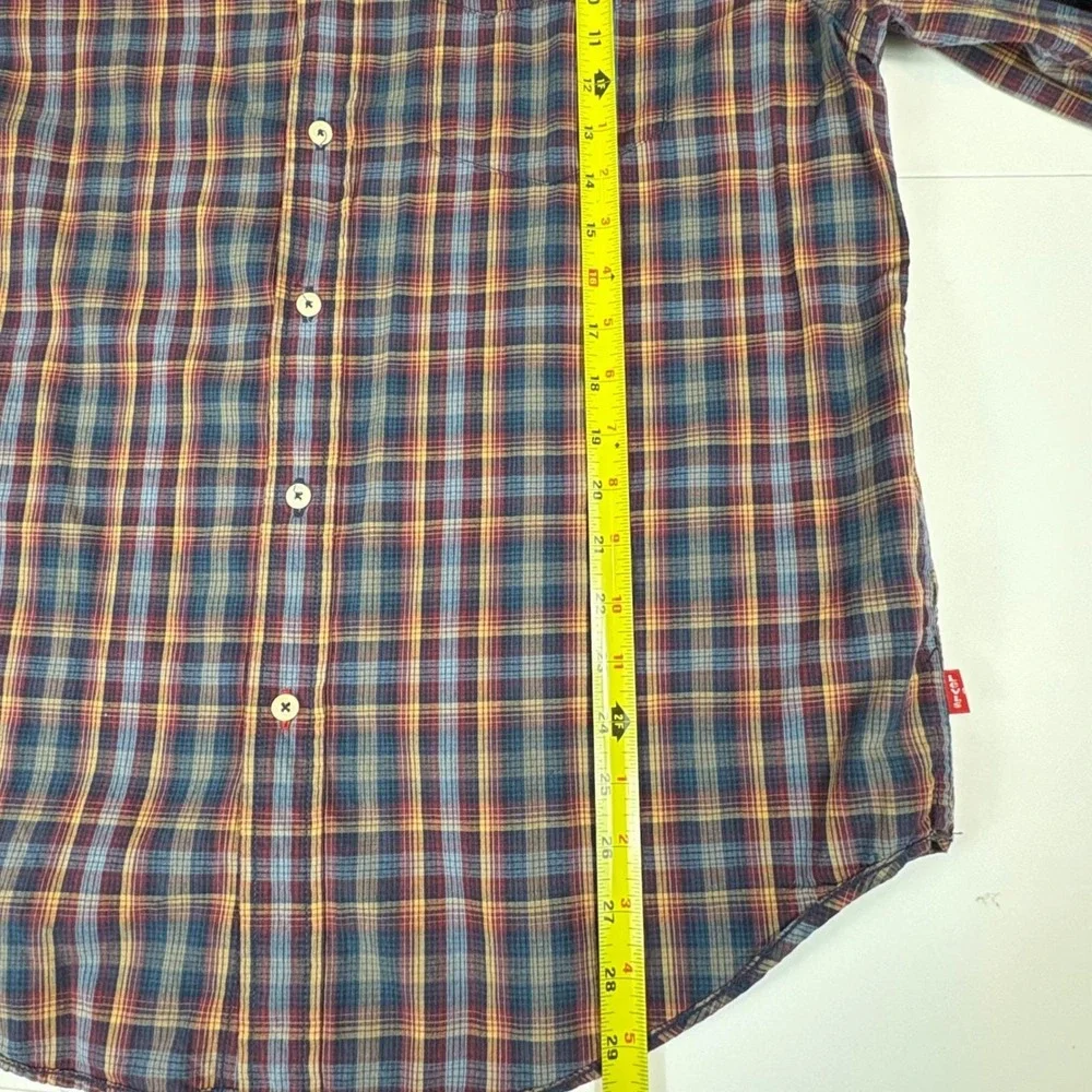 Levis Red Tab Plaid Button Down‎ Shirt Mens Large Blue Brown Cotton